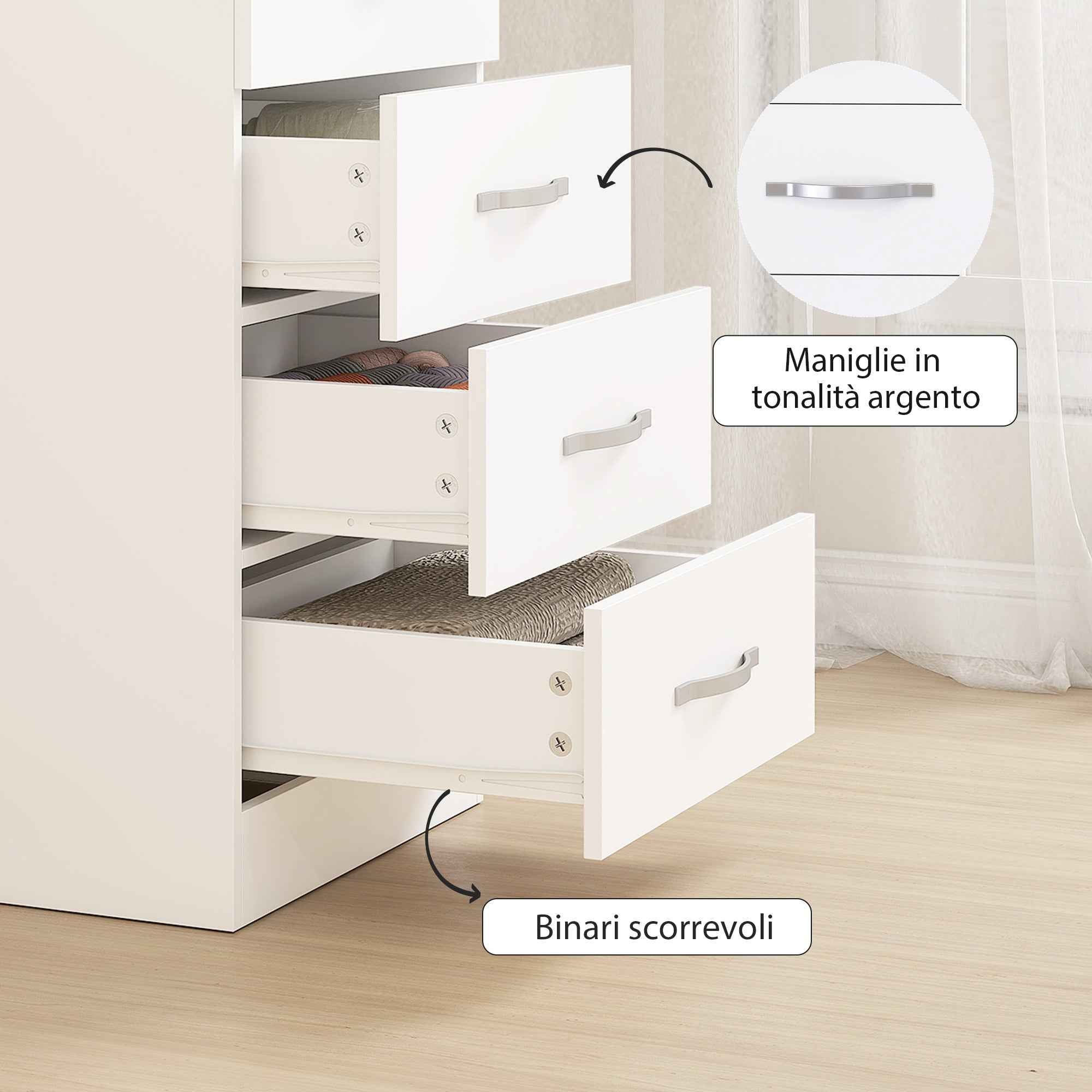 HOMCOM 5-Drawer Chest of Drawers, Modern Style, Chipboard, 40x35x85 cm, White