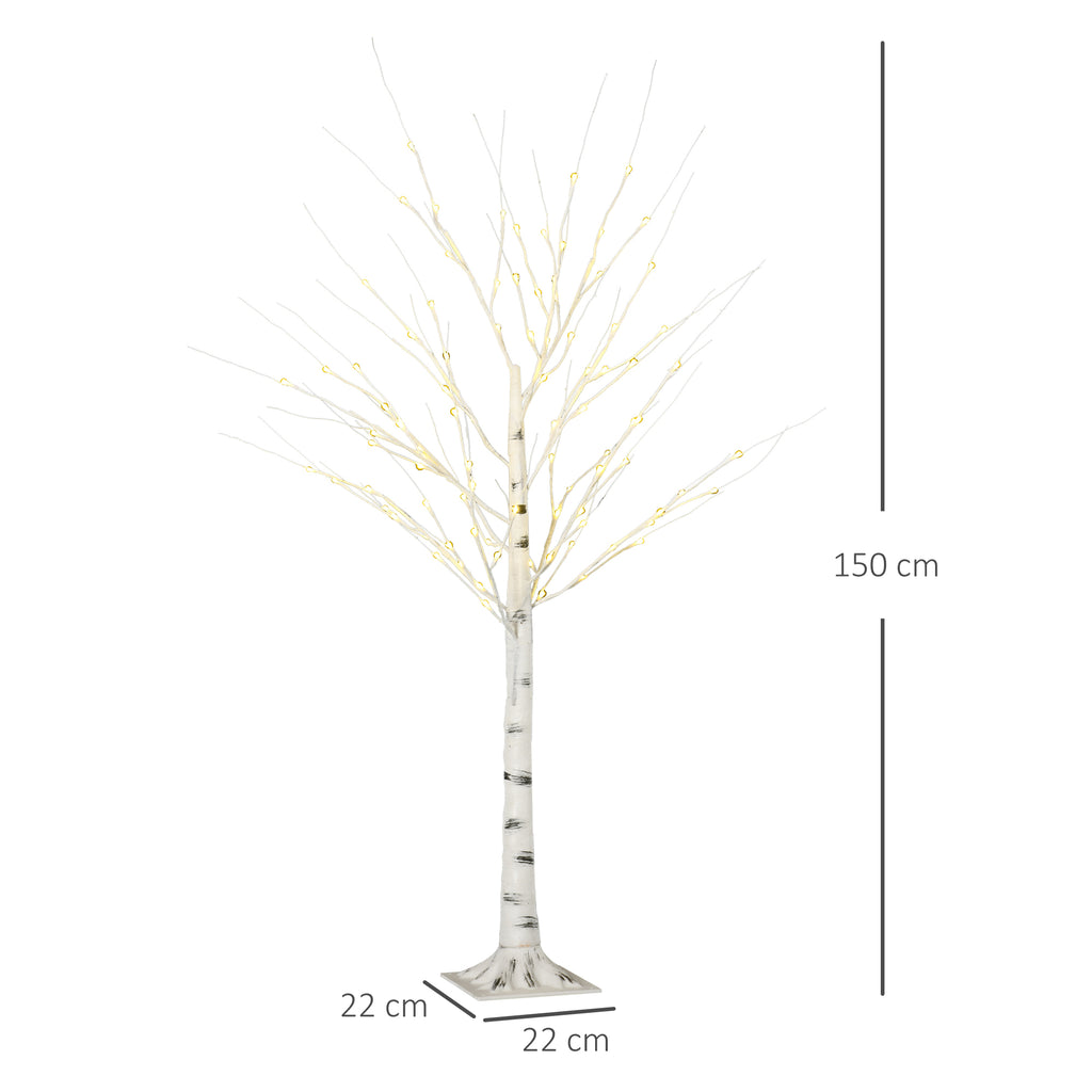 HOMCOM White Christmas Tree with LED Lights and 12 Branches for Indoor and Outdoor Use, Made of PP and Metal, 22x22x150 cm