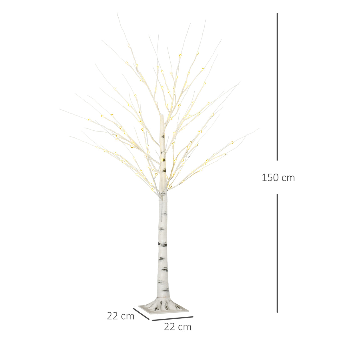 HOMCOM White Christmas Tree with LED Lights and 12 Branches for Indoor and Outdoor Use, Made of PP and Metal, 22x22x150 cm