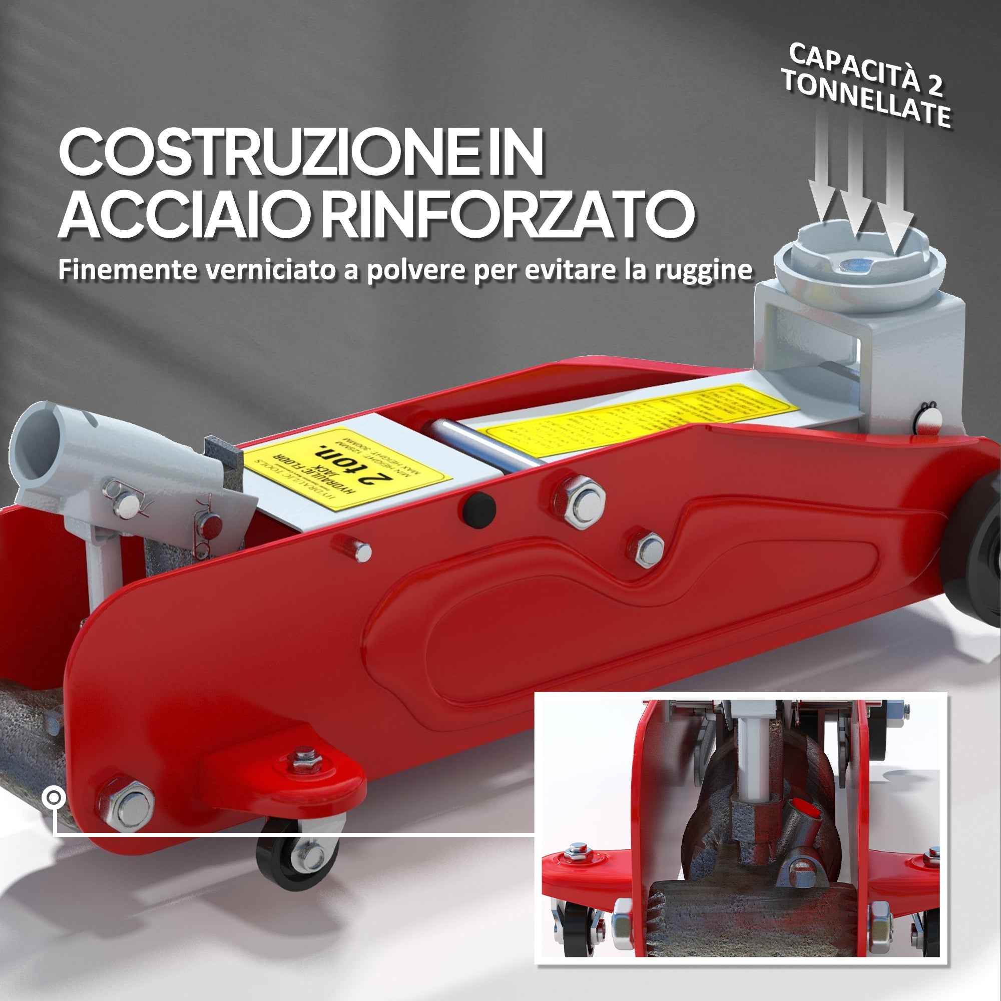HOMCOM Hydraulic Jack with 12-30 cm Lift and 2 Ton Capacity, Reinforced Steel, Red and Grey