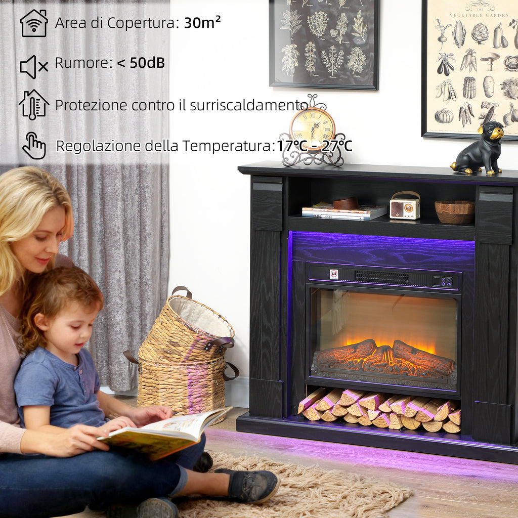 1800W Adjustable Electric Fireplace with 3D Flame, Shelf, Timer and Remote Control, 105x27x97 cm, Black