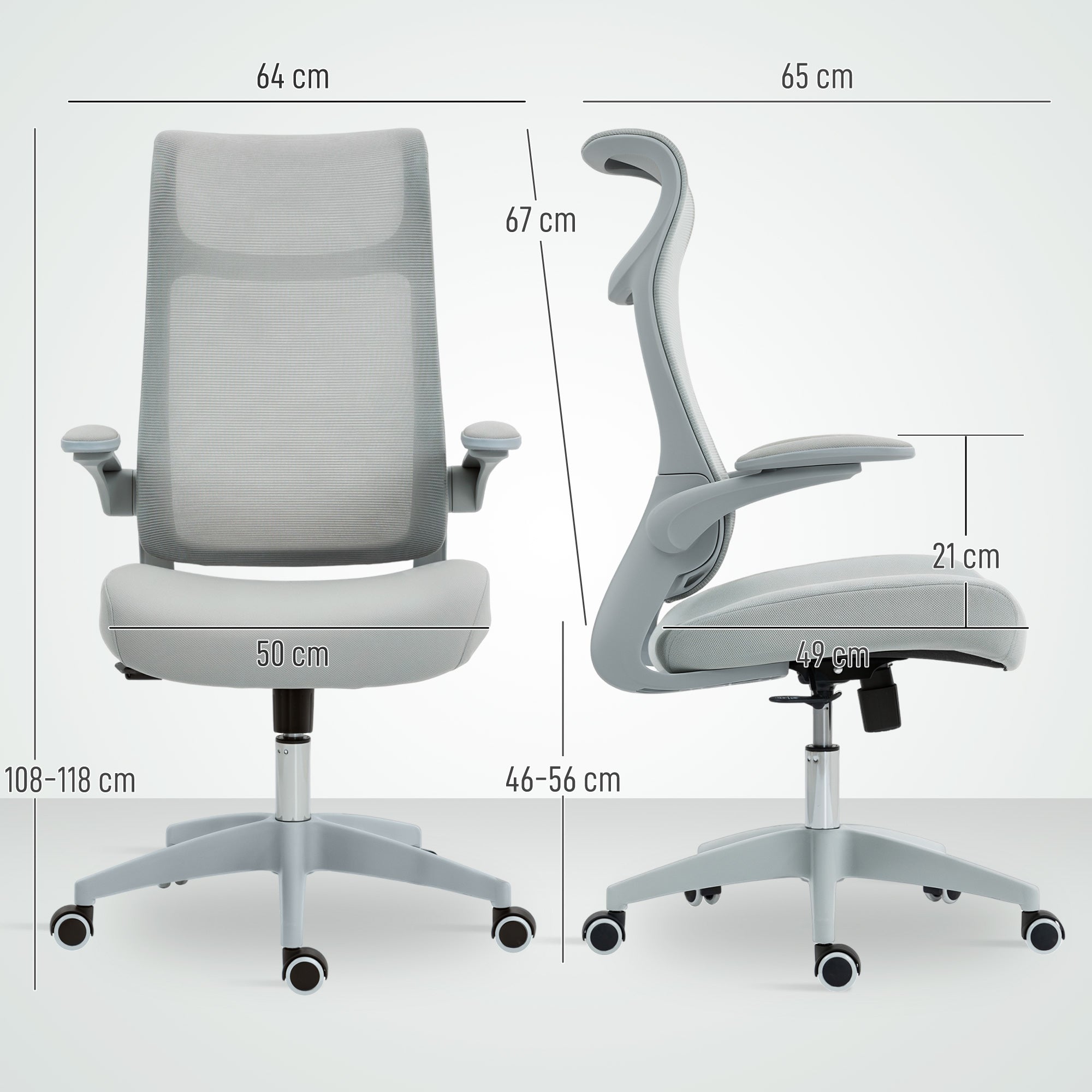 Ergonomic Office Chair with Adjustable Armrests, Mesh Backrest and Headrest, Grey