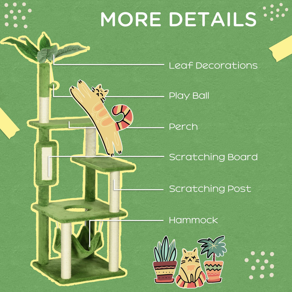 Cat Tree for cats with hammock, ball and Scratch Pole, 49x49x142cm, green - Borgè