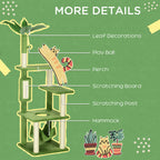 Cat Tree for cats with hammock, ball and Scratch Pole, 49x49x142cm, green - Borgè