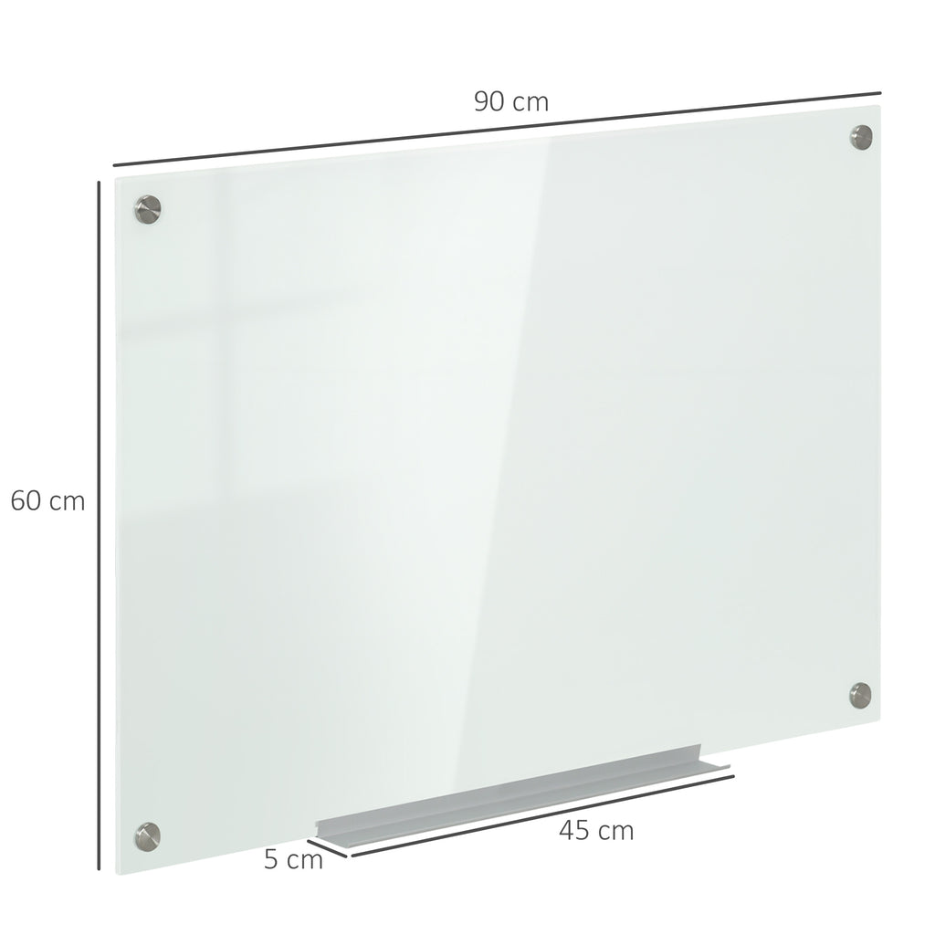 Glass and Aluminum Whiteboard with 4 Colored Markers and Eraser, 90x60x0.4 cm
