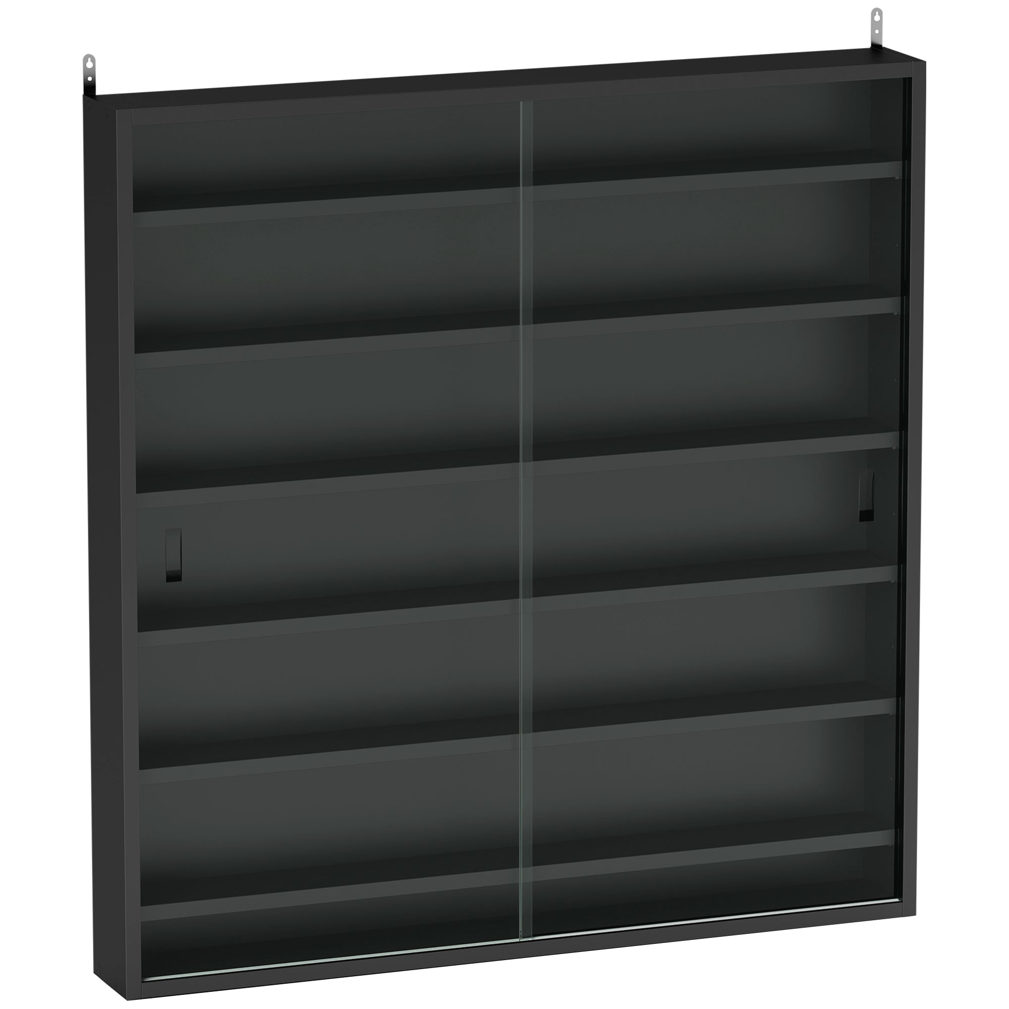 6-Tier Adjustable Wooden Notice Board with Glass Doors, 80x9.5x83 cm, Black