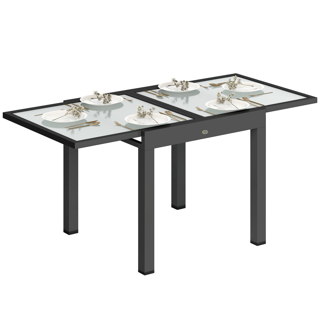 Extendable Garden Dining Table with Glass and Aluminum Top, 80-160x80x75 cm, Black and Transparent