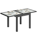 Extendable Garden Dining Table with Glass and Aluminum Top, 80-160x80x75 cm, Black and Transparent