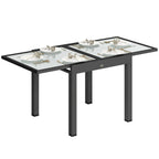 Extendable Garden Dining Table with Glass and Aluminum Top, 80-160x80x75 cm, Black and Transparent