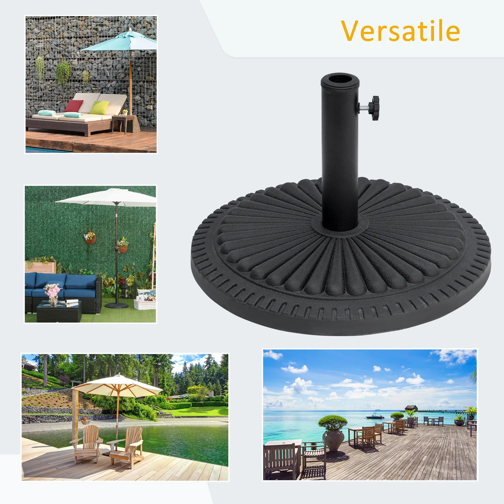 14kg HDPE Round Umbrella Base for Ф35-38-48mm Poles, Ø49x32A cm, Black - Borge' Group Limited