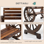 Outsunny 2-Seater Garden Bench with Slatted Frame and Wagon Wheel Armrests, Wooden, 105.5x56x79 cm, Burnt Brown
