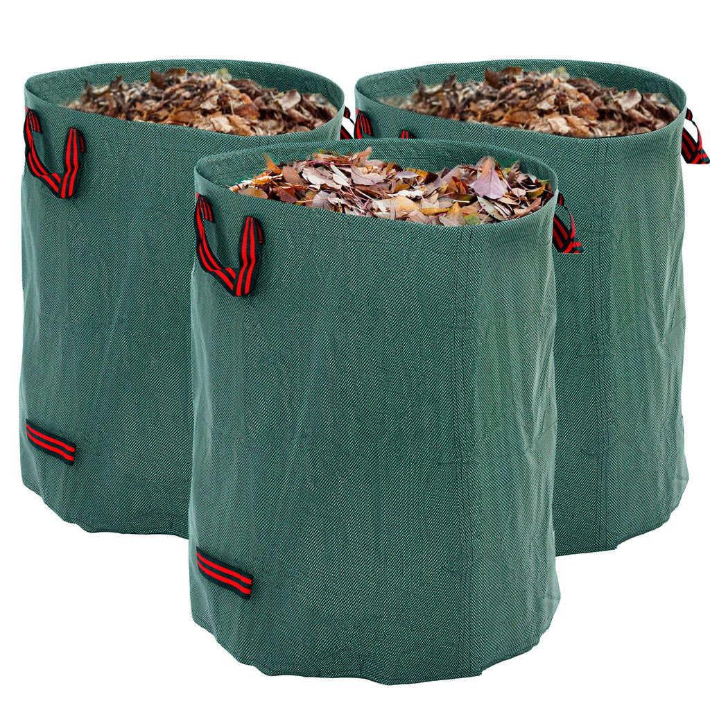 Set of 3 300 L Garden Waste Bags with Handles, Resealable and Reusable, Ø67x84 cm, Green