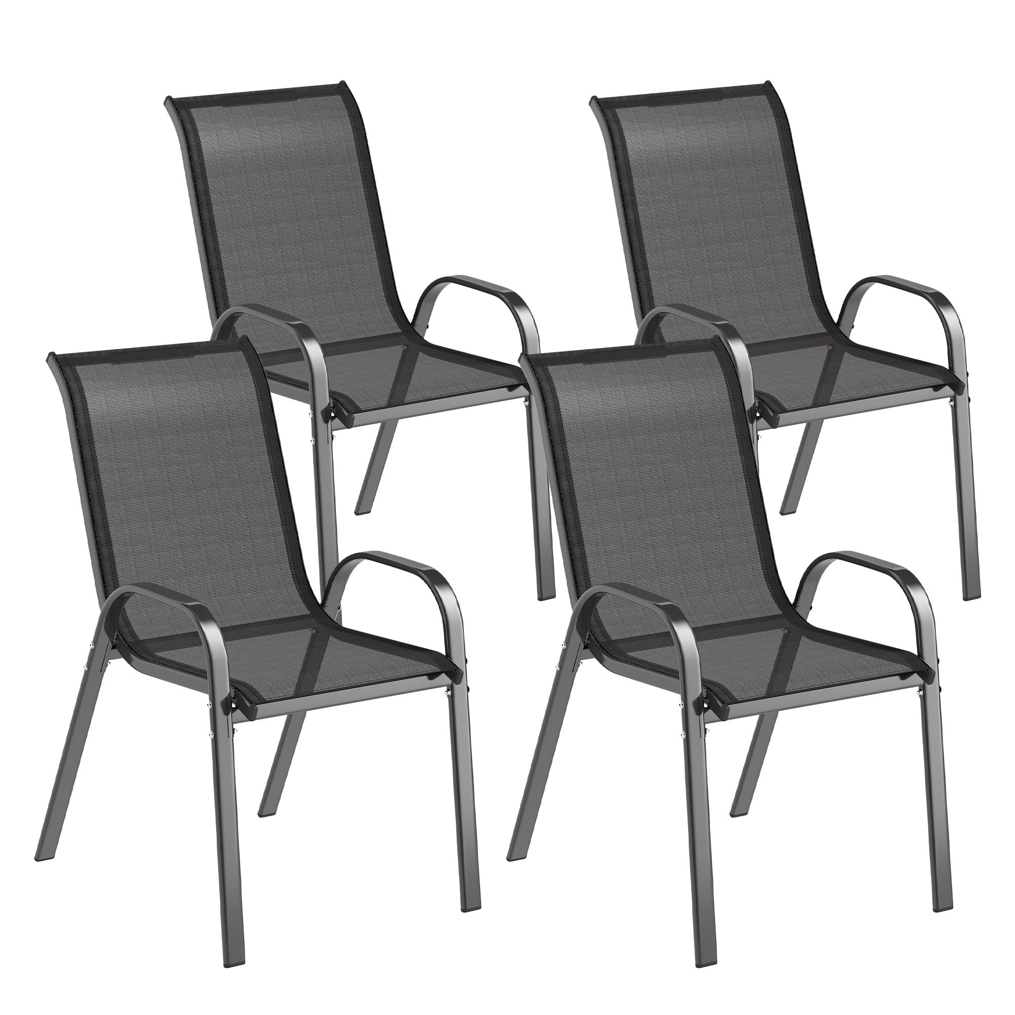 Set of 4 Stackable Garden Chairs in Steel and Breathable Mesh Fabric, 54x71x93 cm, Black
