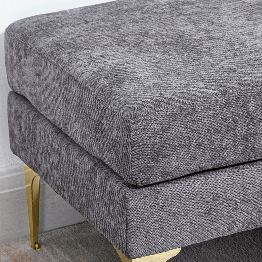 2-Layer Bed End Bench in Velvet Effect Fabric and Steel, 121x50.5x46.5 cm, Dark Grey and Gold
