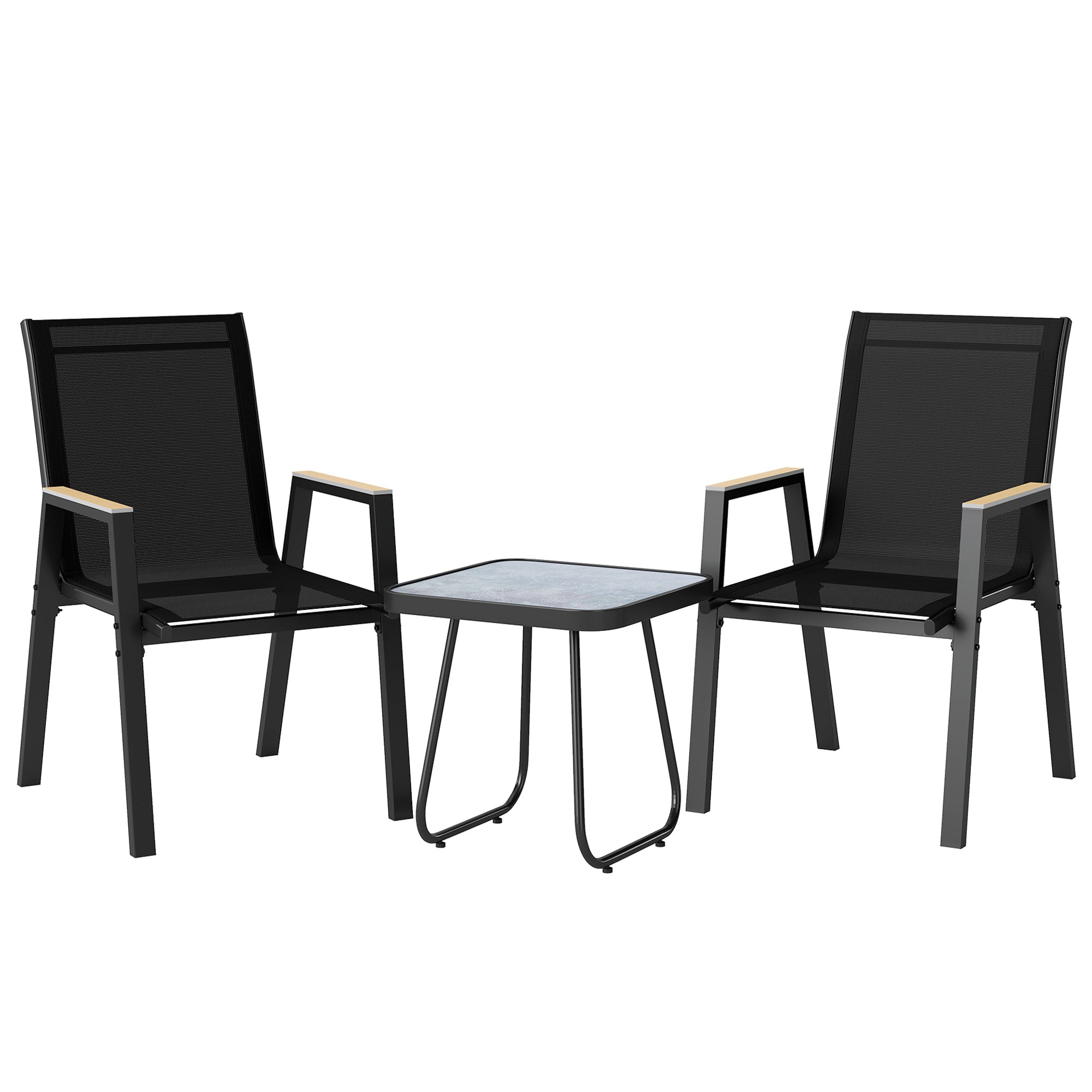 Outsunny 3-Piece Outdoor Bistro Set, Coffee Table with Adjustable Legs