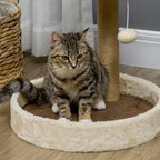 Cat Scratching Pole for Cats up to 5kg with Bed and Play Ball, in Chipboard, Plush and Jute Rope, 41x41x44 cm - Borge' Group Limited