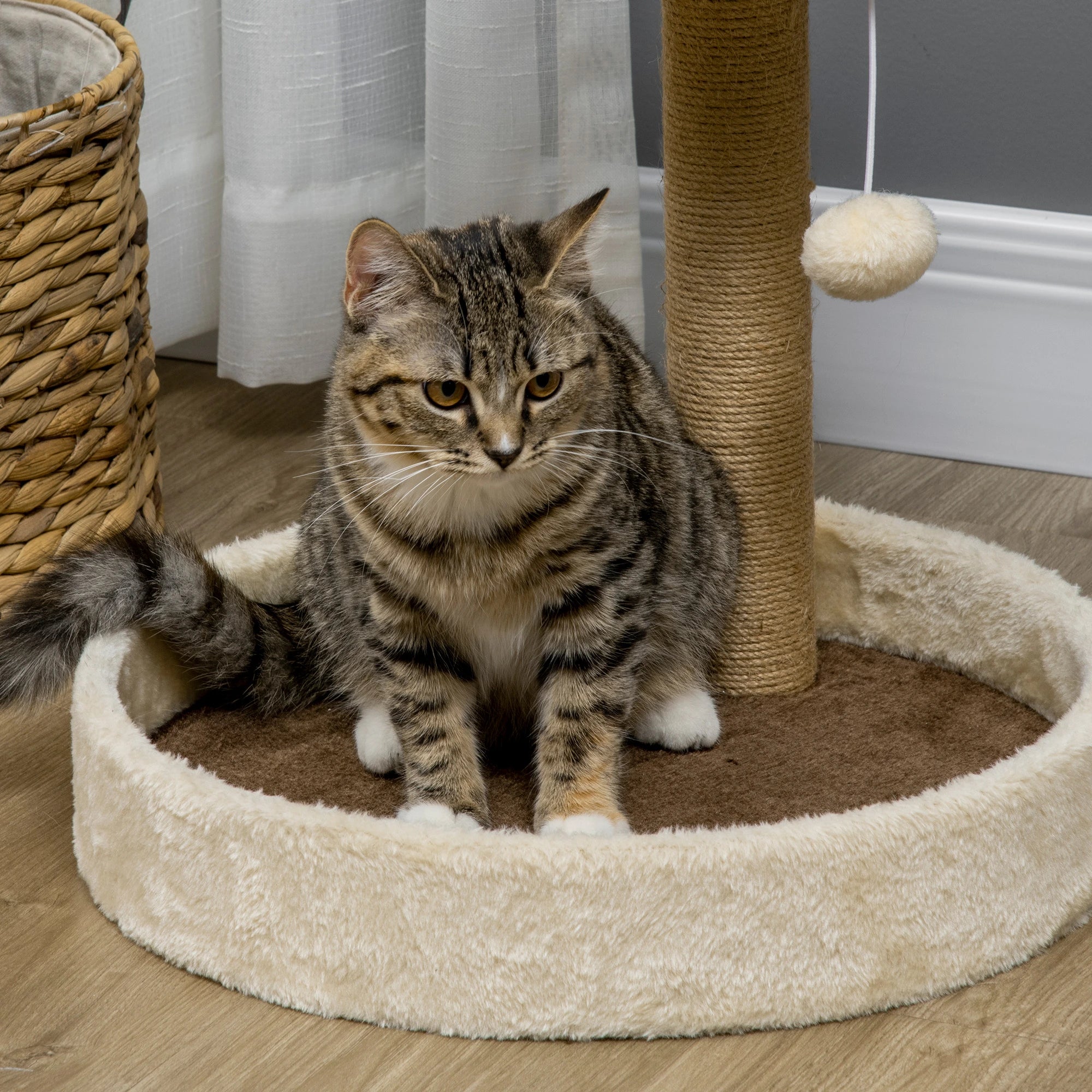 Cat Scratching Pole for Cats up to 5kg with Bed and Play Ball, in Chipboard, Plush and Jute Rope, 41x41x44 cm - Borge' Group Limited