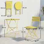 Outsunny Bistro Set, Folding Table and Chairs for 2, Garden, Yellow.