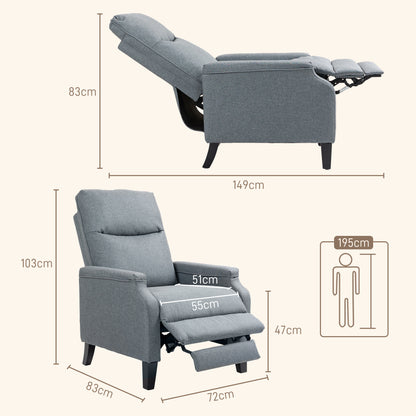 Fabric Relax Armchair with 130° Reclining Backrest and Double Footrest, Grey - Borgè