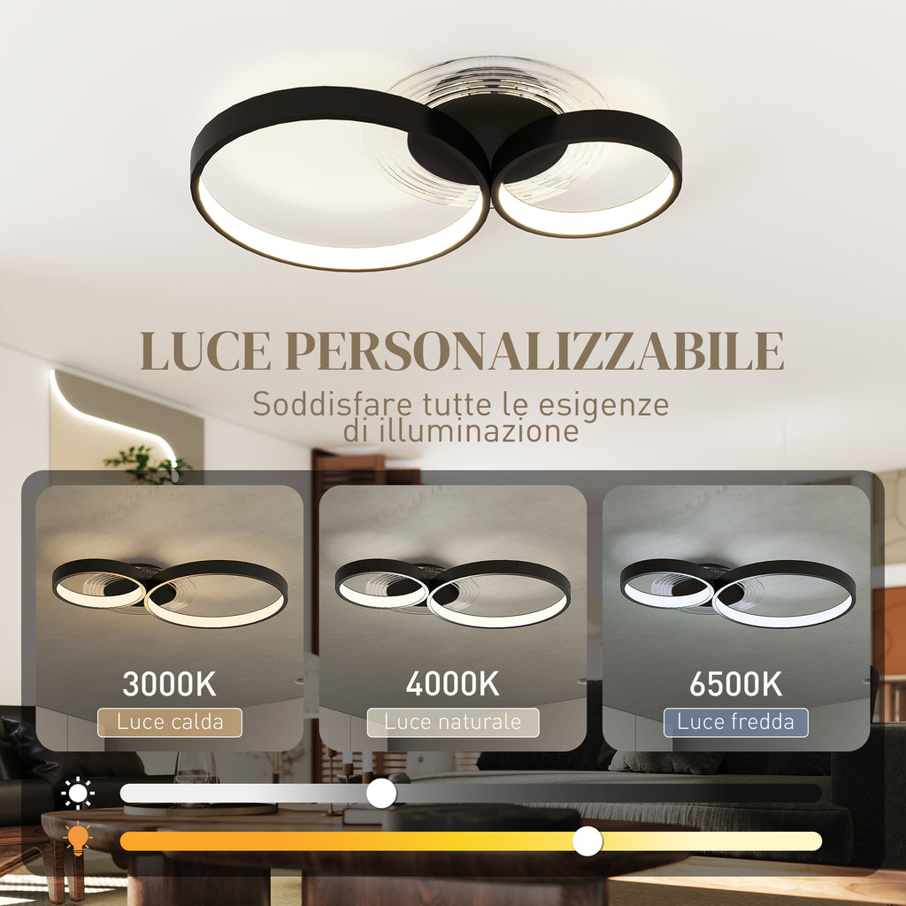 Modern 3-Ring LED Ceiling Light with Adjustable Brightness, 40W Power, Black
