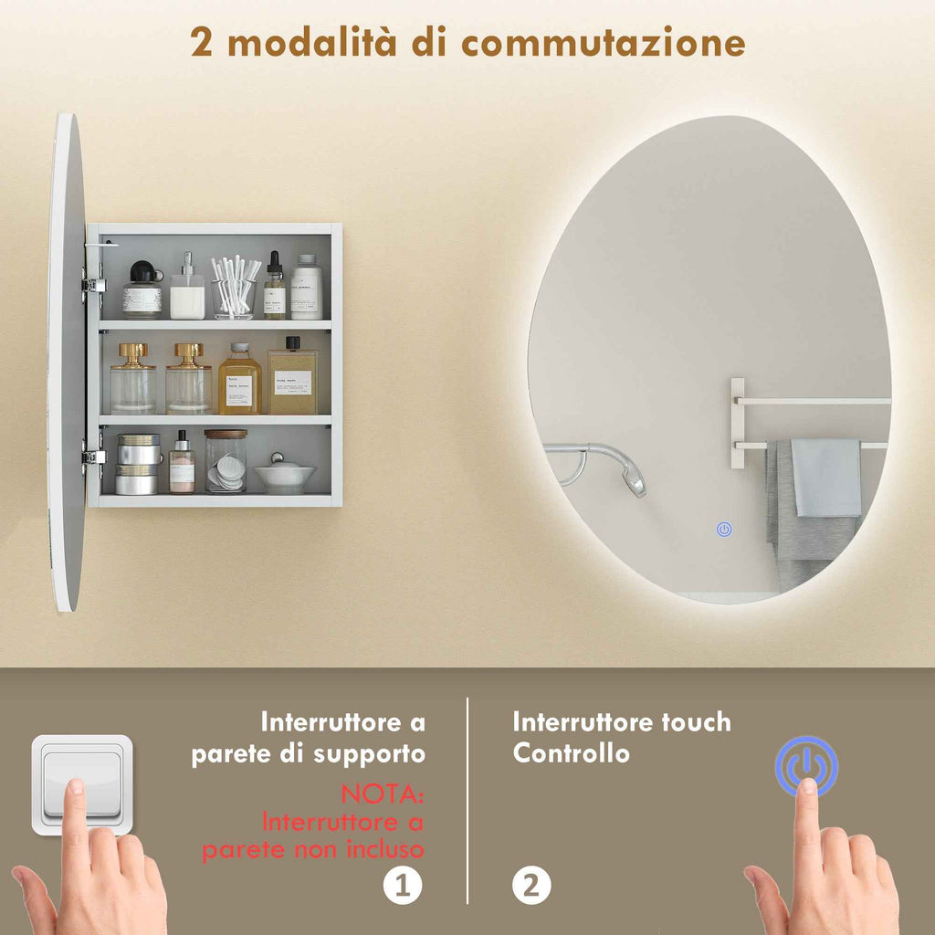 LED Bathroom Cabinet, Anti-Fog, 3-Color Dimmable Lighting, White, Wall Mounted
