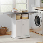 Ironing Cabinet with Folding Ironing Board and Cabinet, 131x37x88.5 cm, White