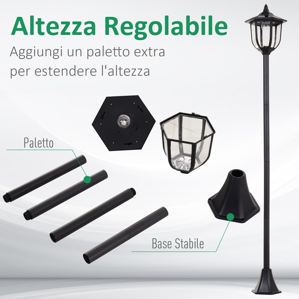 Outdoor street lamp with 6 LED lights and solar panels, waterproof, automatic switch-on, duration 6 hours, height 177cm - Borgè