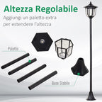 Outdoor street lamp with 6 LED lights and solar panels, waterproof, automatic switch-on, duration 6 hours, height 177cm - Borgè