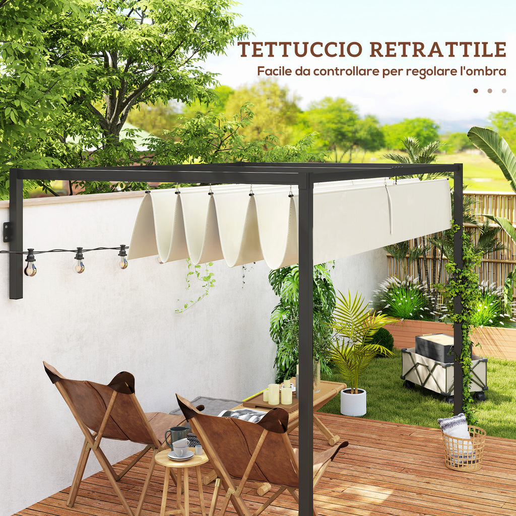 Outsunny Pergola Gazebo 3x2 m with Retractable Canopy and Drainage Holes in Steel and Polyester, Cream
