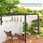 Outsunny Pergola Gazebo 3x2 m with Retractable Canopy and Drainage Holes in Steel and Polyester, Cream