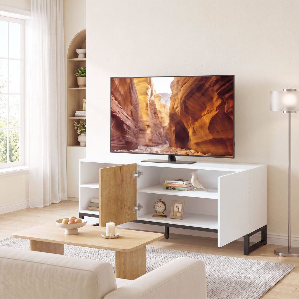 HOMCOM TV Stand for up to 55 Inches with Adjustable Shelves and Cabinet, White
