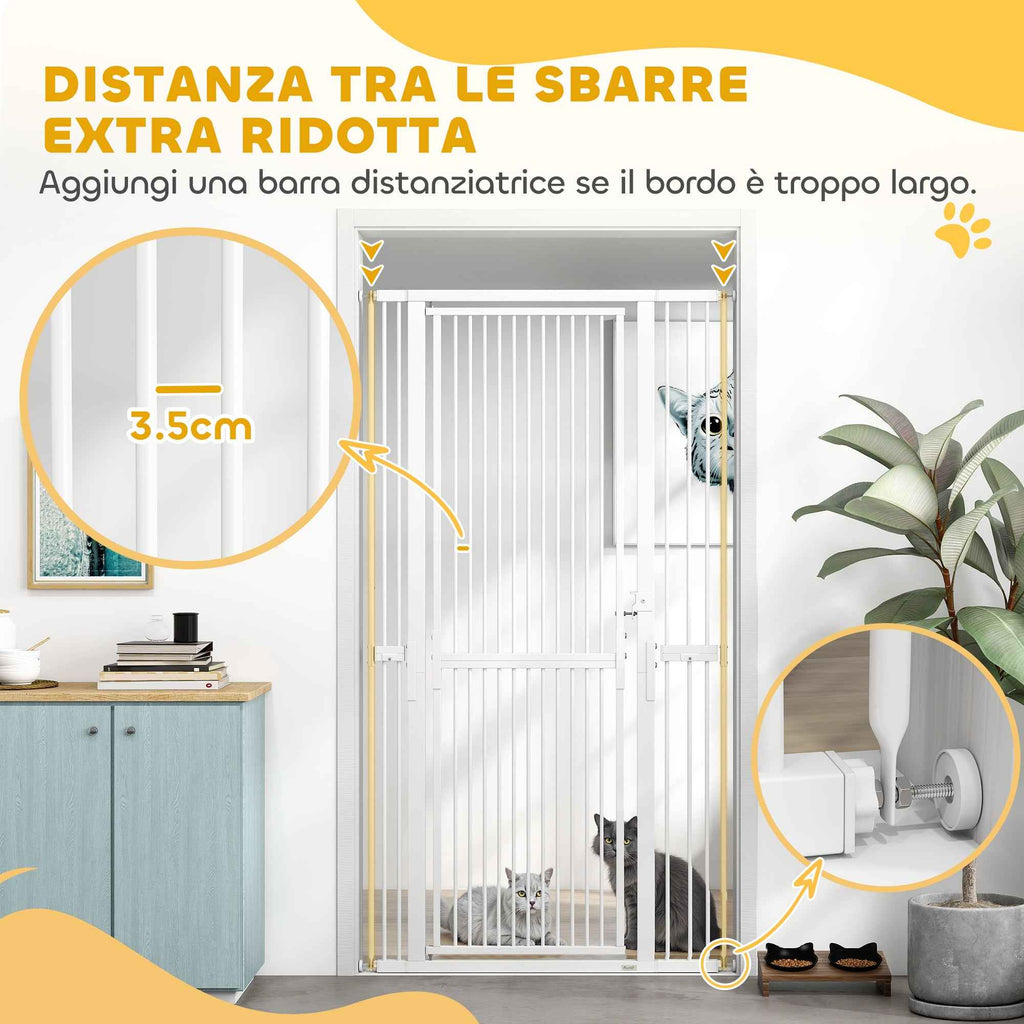 PawHut 180cm High Dog and Cat Gate, Extends from 76-104cm and Push-fits, White