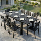 Outsunny Extendable Garden Table for 6-8 People, Aluminum with Slatted Top, Black