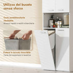 HOMCOM 2-Door Bathroom Cabinet with Drop-Leaf Laundry Basket and Open Shelf, 60x30x174 cm, Wood, White