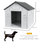 Waterproof PP Dog House with Sloped Roof and Entrance Door, 84.2 x 98.2 x 82 cm, Grey