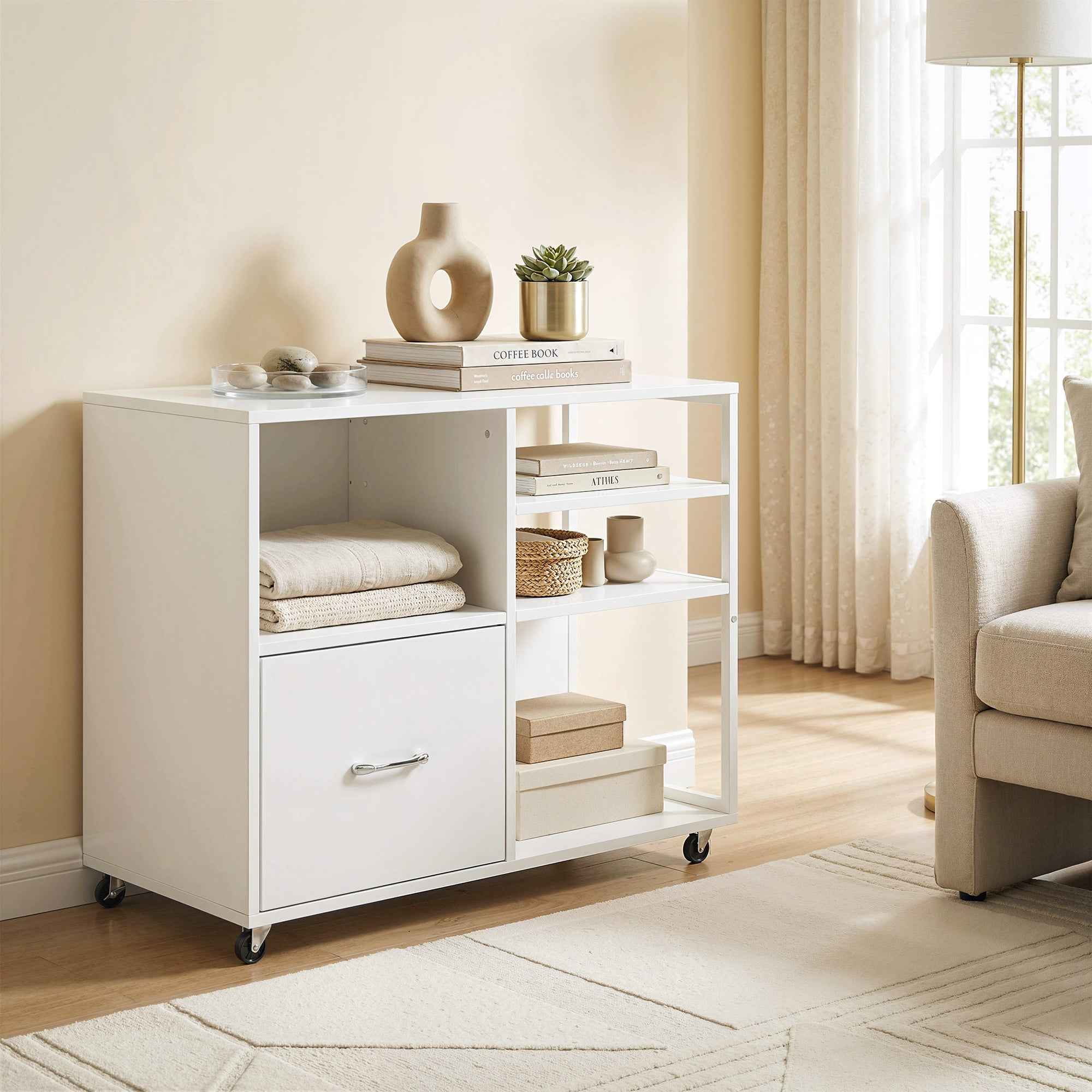 HOMCOM A4 Printer Table with Wheels and Drawer for Home and Office