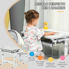 Children's School Desk for 6-12 Years with Chair and Adjustable Height, Tiltable Top, 66x47x52-77 cm, Grey