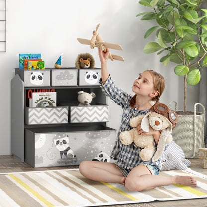 ZONEKIZ Children's Toy Shelf with 6 Removable Fabric Containers, 63x30x66cm, Gray