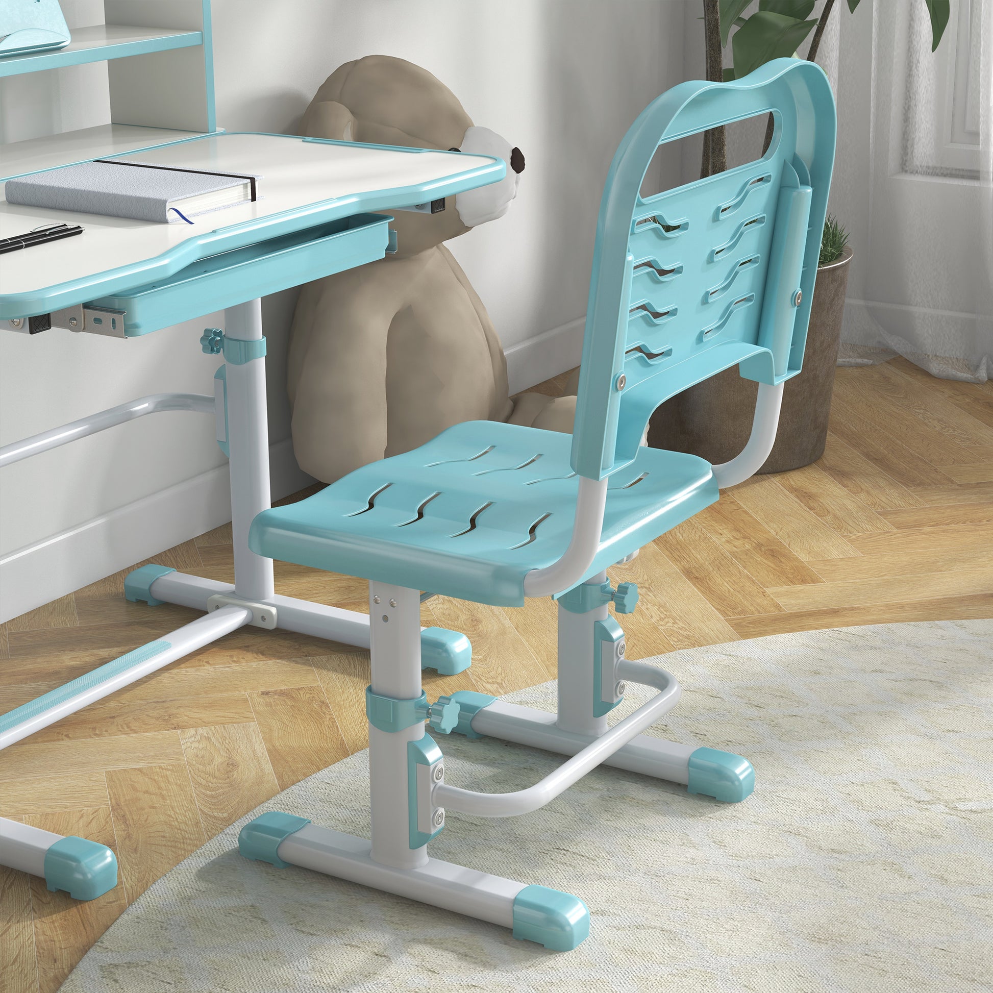 Zonekiz set for children's desk with height adjustable chair and tilted plan, age 6-12 years, blue - Borgè