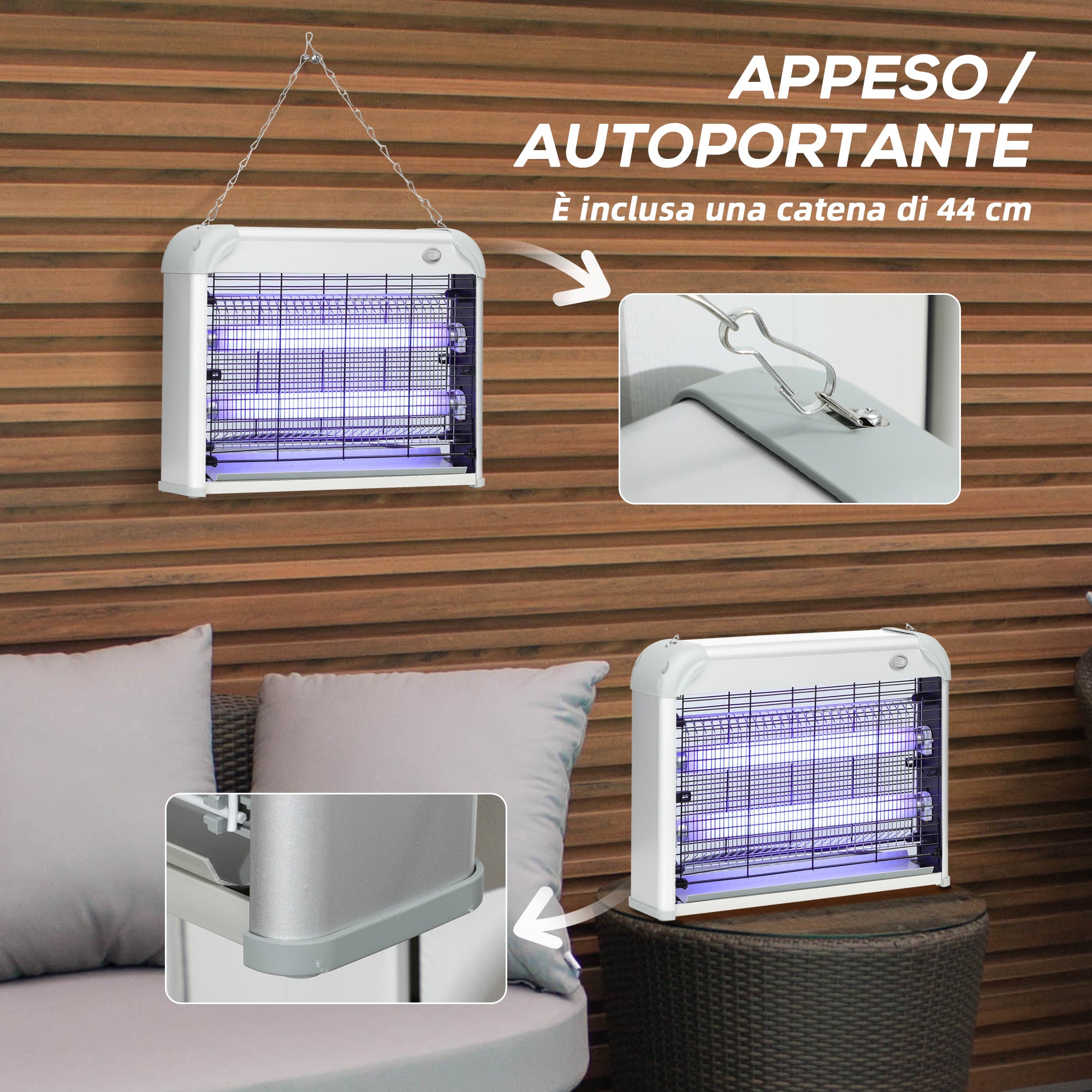 20W UV LED Mosquito Insect Zapper with Removable Tray, ABS and Metal, 39x8x28cm