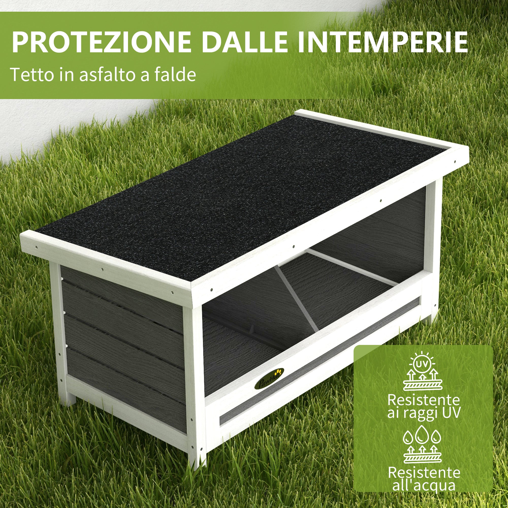 2-Panel Chicken Coop with Raised Base and Roof, Wood and Bitumen, 66x37x34 cm, Grey White and Black