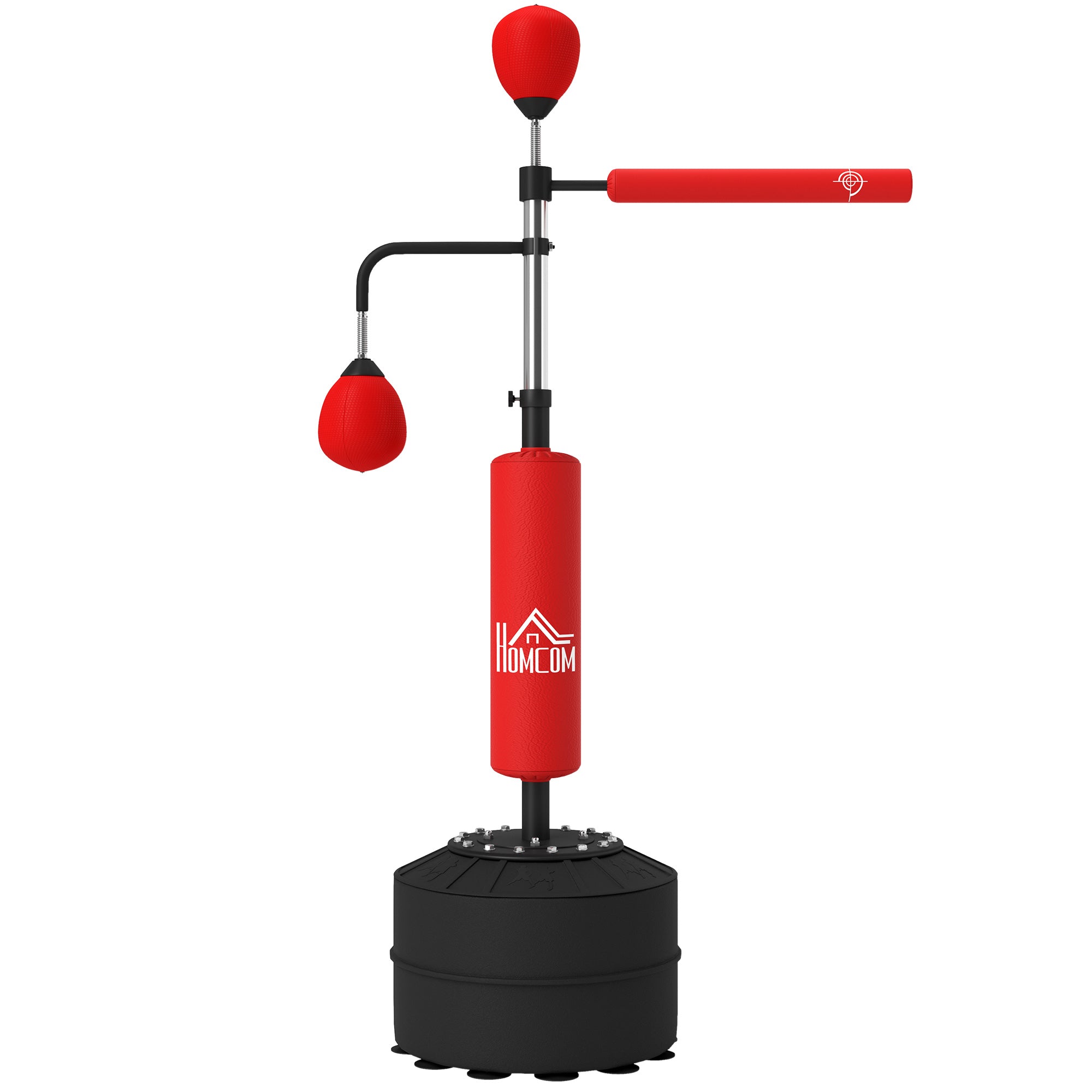 HOMCOM 4-in-1 Freestanding Punching Bag with 2 Speedballs, Rotating Bar and Punching Bag, Adjustable Height from 160-230cm, Red