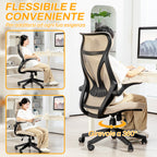 Office Chair with Folding Armrests, Adjustable Height and Reclining Backrest, Beige