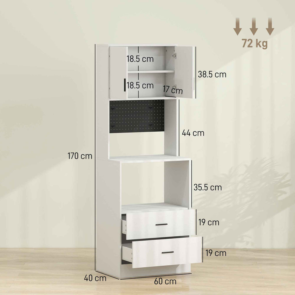 HOMCOM Microwave Cabinet with Adjustable Shelf, 2 Drawers, White