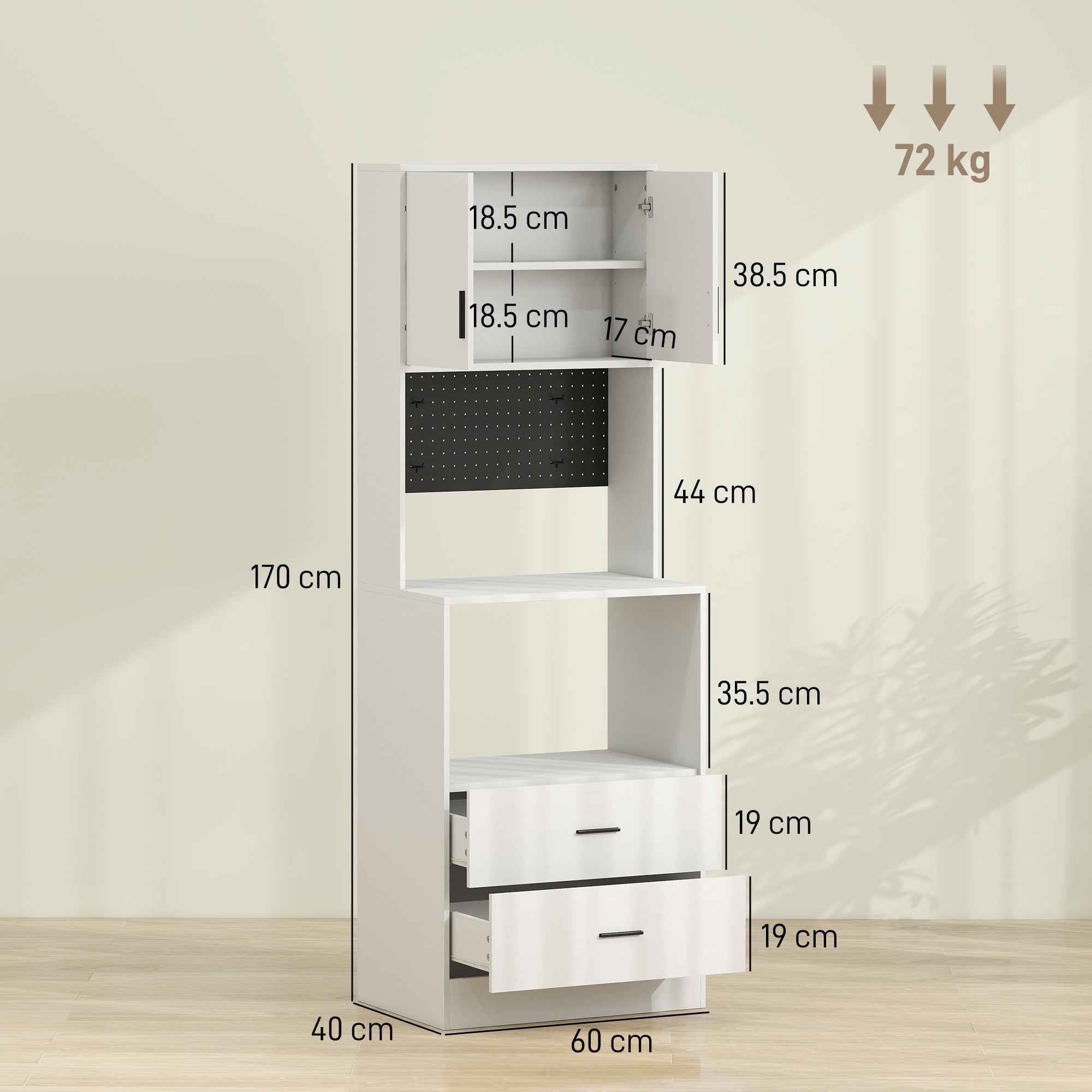 HOMCOM Microwave Cabinet with Adjustable Shelf, 2 Drawers, White