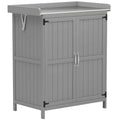 Outsunny Outdoor Storage Cabinet, Wooden Tool Shed with Shelf, with 2 Doors for Garden, Patio, Grey