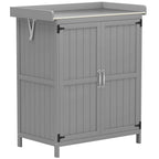 Outsunny Outdoor Storage Cabinet, Wooden Tool Shed with Shelf, with 2 Doors for Garden, Patio, Grey