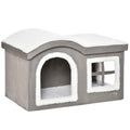 Pawhut Indoor Cat House with 2 Entrances, Window and Non-Slip Base, 63.5x37x40 cm, Grey