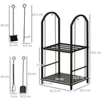 Metal Firewood Rack with Shovel, Broom, Poke Utensil and Tongs, 41.5x32. 5x74. 5 cm, Black