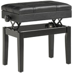 Piano Stool with Adjustable Height and Storage in Wood and Faux Leather, 63x35x46-56cm, Black